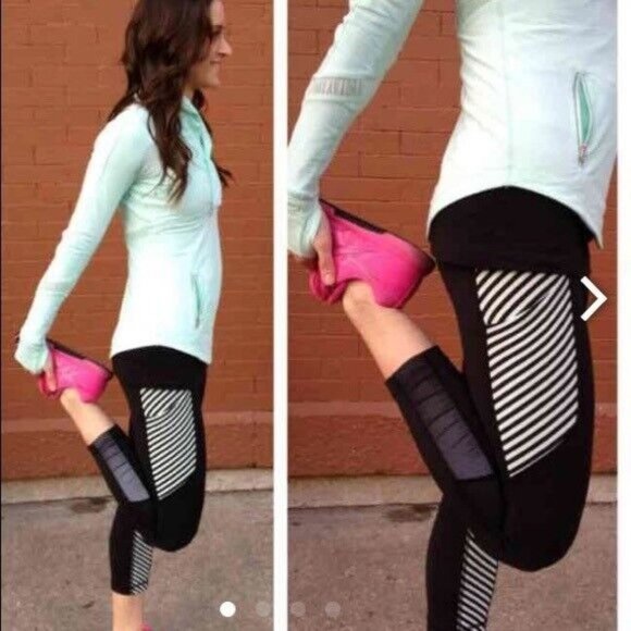 lululemon athletica Pants - Womens Lululemon Athletica Run Reflect Leggings Crop 6 Black stripes Mint Moment
